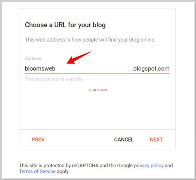 Choose a URL for your blogger blog