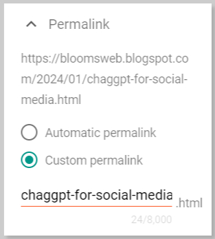 Permalink in Blogger Post Editor