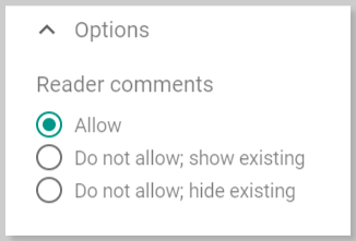 Comments setting in Blogger Post Editor