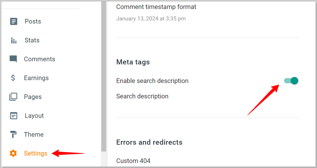 Enable Meta Tags in Blogger