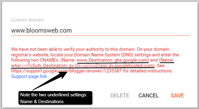 Custom Domain DNS in Blogger
