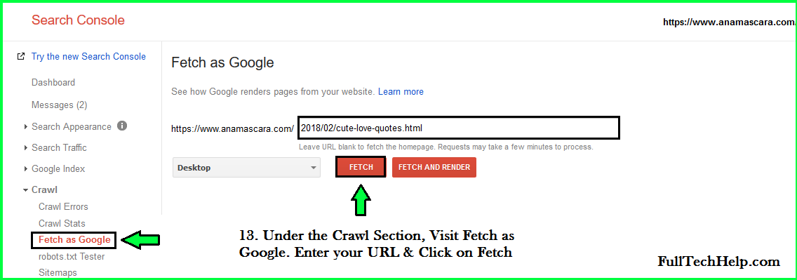 Google Search Console : Fetch as Google