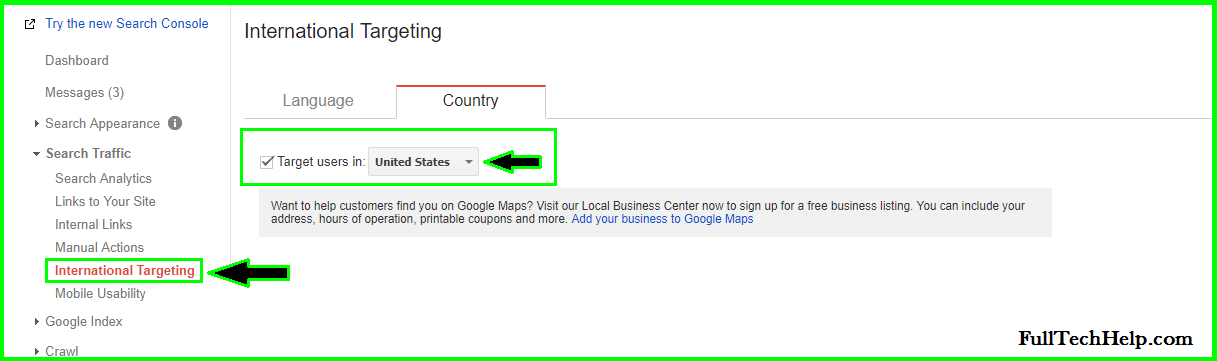 Google Search Console : Target Users in Specific Country