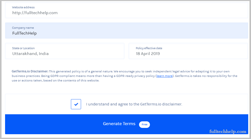 Privacy Policy Page Generator For Blogger